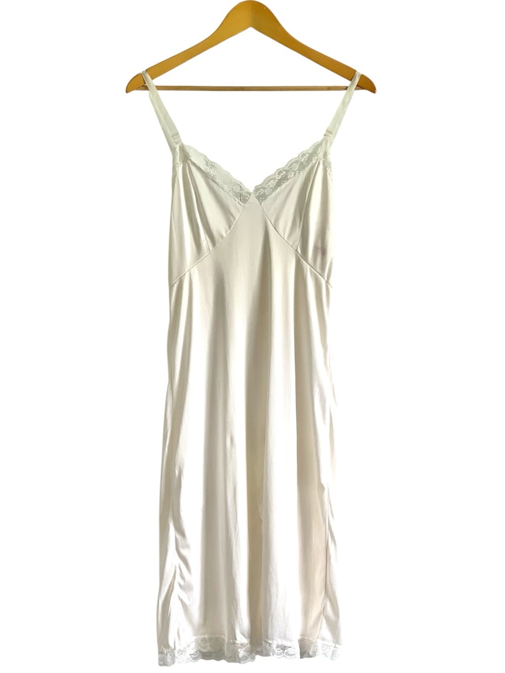 Vintage Ivory Satin Lace Full Slip Dress Lingerie Nightgown Fairy Coquette Sz 36
